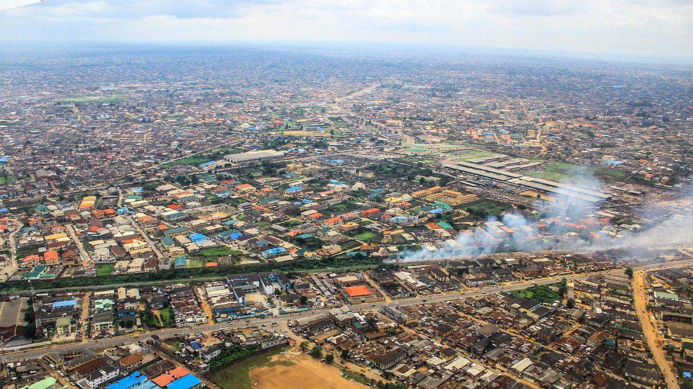 Aerial view of an African city showing urban density and environmental conditions